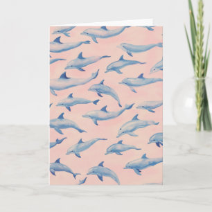 Watercolor Dolphin Pattern Coastal Beach Ocean Card