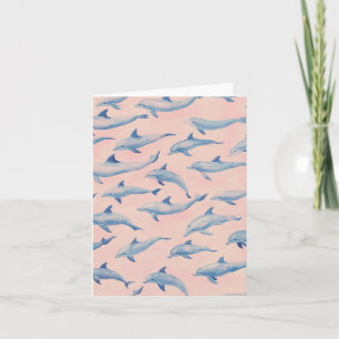 Watercolor Dolphin Pattern Coastal Beach Ocean  Card