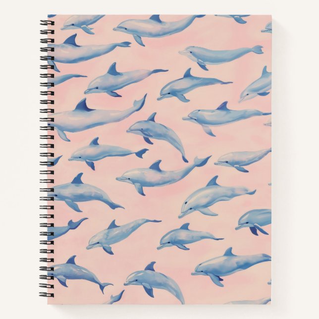 Watercolor Dolphin Pattern Coastal Beach Ocean  Notebook (Front)