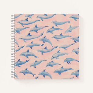 Watercolor Dolphin Pattern Coastal Beach Ocean Notebook