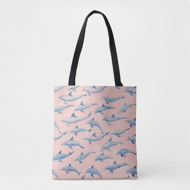 Watercolor Dolphin Pattern Coastal Beach Ocean  Tote Bag (Front)
