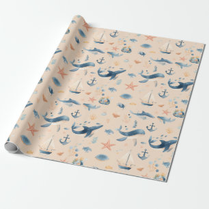 Watercolor Dolphin Seamless Pattern Wrapping Paper