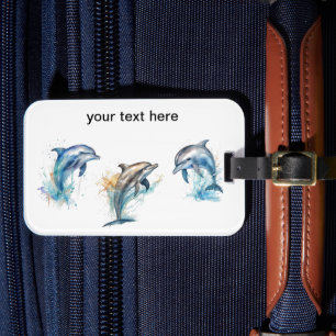 Watercolor Dolphin Trio, custom Luggage Tag