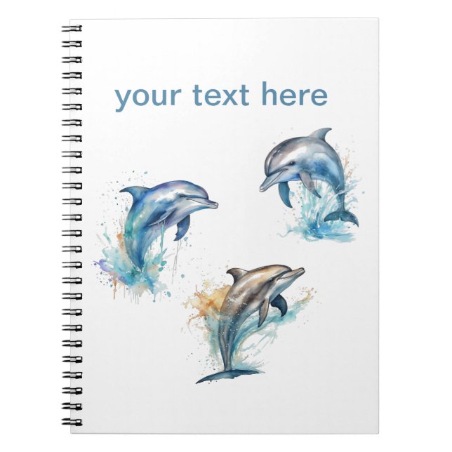 Watercolor Dolphin Trio, custom Notebook (Front)
