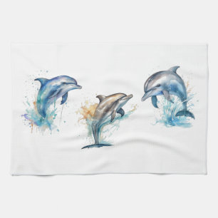 Watercolor Dolphin Trio Kitchen Towel