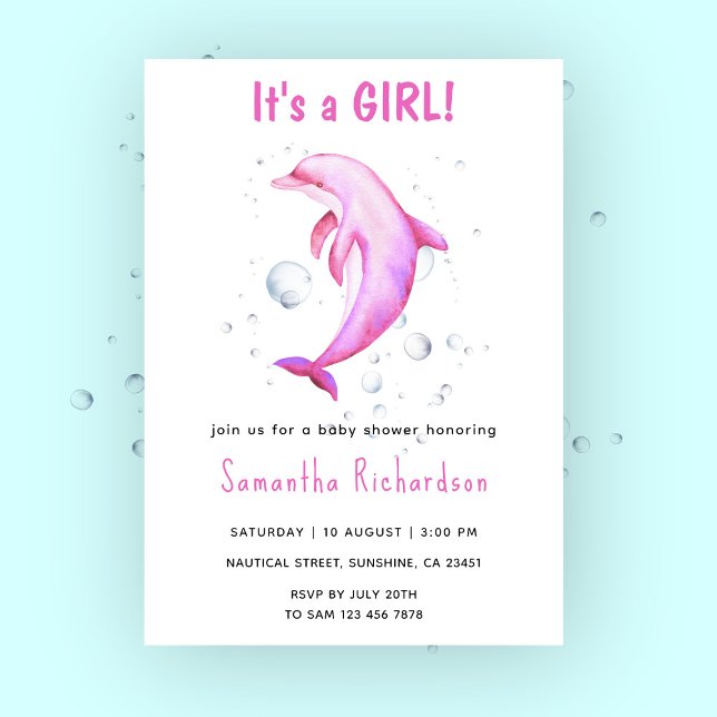 Watercolor Dolphin Under the Sea Baby Shower Invitation (Creator Uploaded)