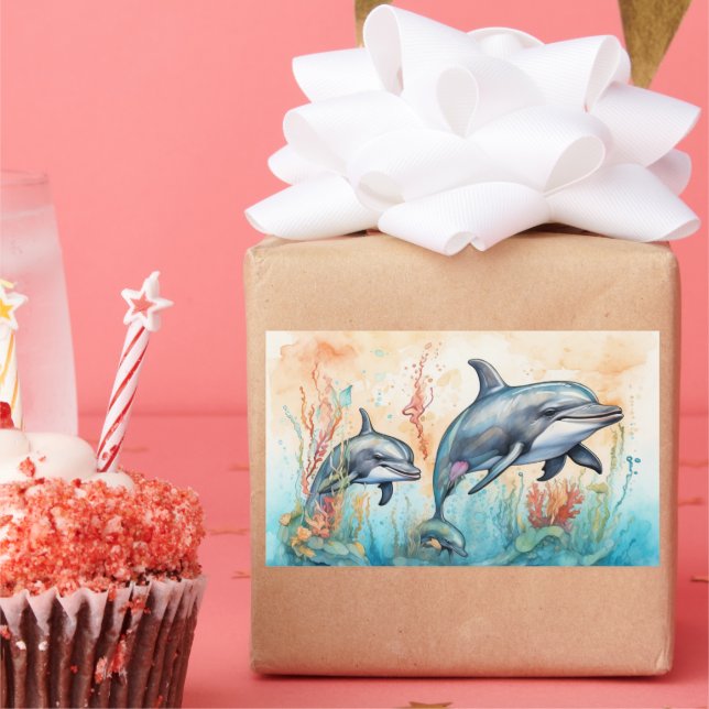 Watercolor dolphins art print sticker (Party)