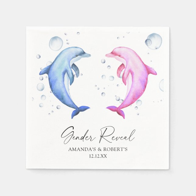 Watercolor Dolphins Gender Reveal Napkin (Front)
