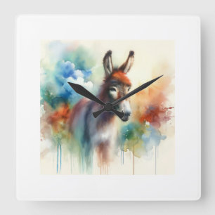 Watercolor Donkey 080824AREF138 - Watercolor Square Wall Clock