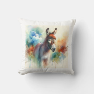 Watercolor Donkey 080824AREF138 - Watercolor Throw Pillow