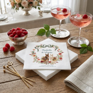 Watercolor Donkey Floral Crest Wedding Napkin
