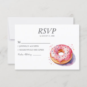 Watercolor Donut RSVP Card Wedding Sweet Doughnut 