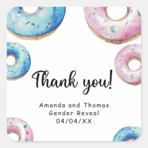 Watercolor donuts thank you gender reveal square sticker
