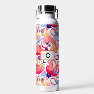 Watercolor doodle Custom monogram and pattern Water Bottle