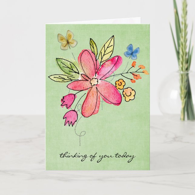 Watercolor Doodle Flowers Card (Front)