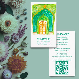 Watercolor Door Real Estate Agent Realtor QR CODE Business Card