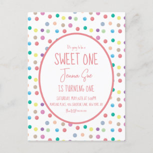 Watercolor Dots First Birthday Party Colourful  Postcard