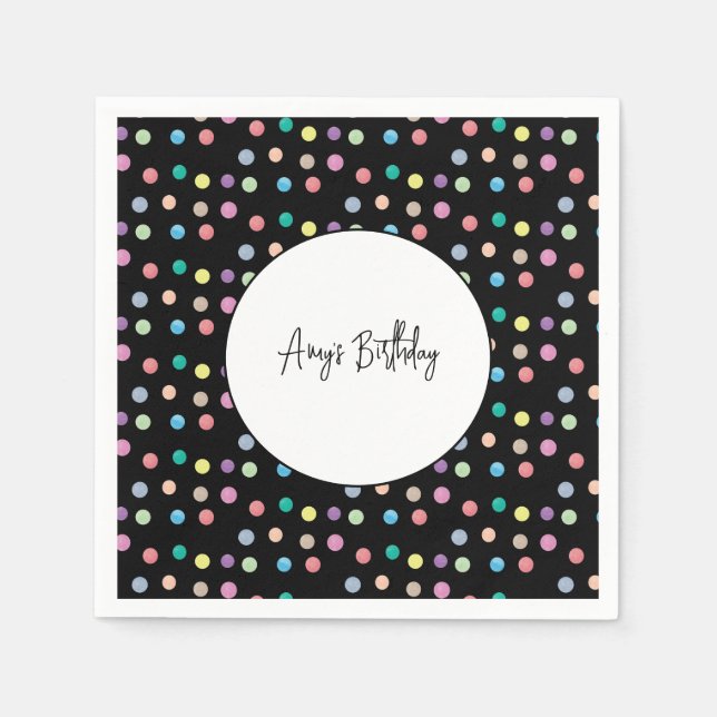Watercolor Dots Hand Painted Colourful Birthday   Napkin (Front)
