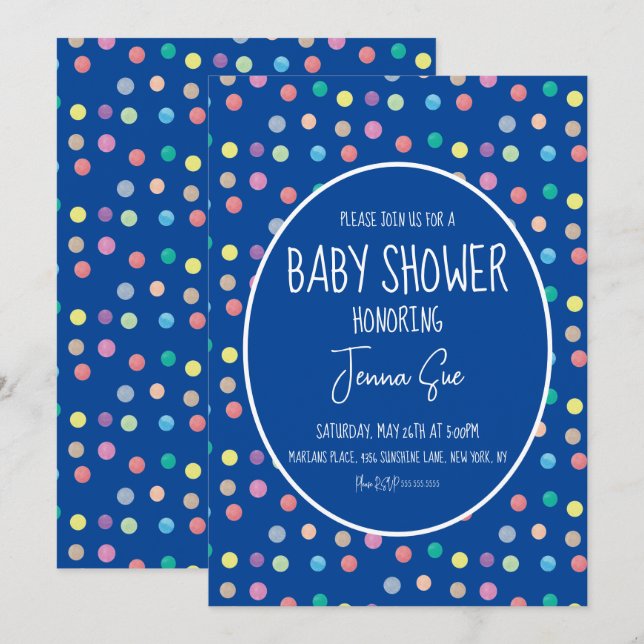 Watercolor Dots Painted Baby Shower  Invitation (Front/Back)