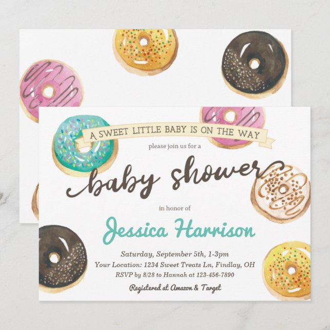 Watercolor Doughnut Baby Shower - GraphicLoveShop Invitation (Front/Back)