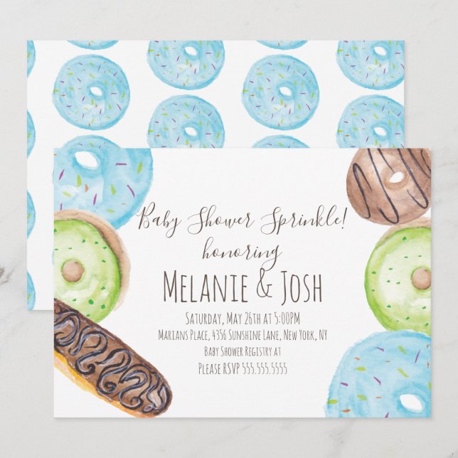 Watercolor Doughnut Baby Shower Sprinkle Sweet Invitation (Front/Back)