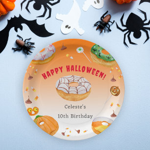 Watercolor Doughnut-licious Halloween Candy Thank Paper Plate