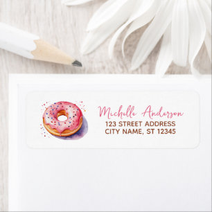 Watercolor Doughnut Return Address Sweet Doughnut 