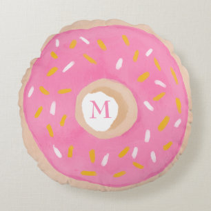 Watercolor Doughnut Round Pillow