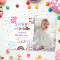 Watercolor Doughnut Sweet Birthday Photo Invitatio