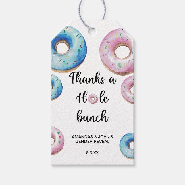 Watercolor Doughnut thanks a hole bunch gender rev Gift Tags (Front)