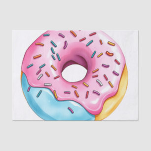 Watercolor Doughnut with Icing and Sprinkles on Wh Tissue Paper