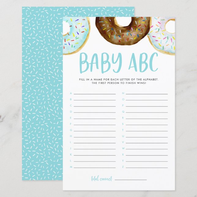 Watercolor Doughnuts Baby ABC Baby Shower Game (Front/Back)