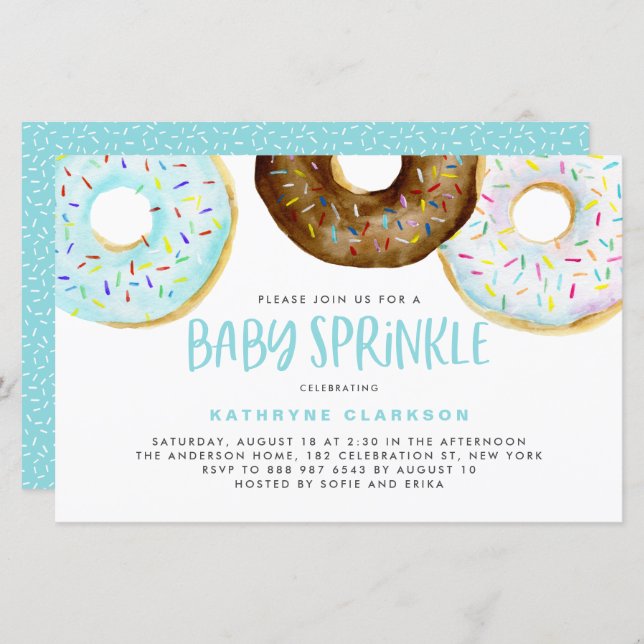 Watercolor Doughnuts Boy Baby Sprinkle Invitation (Front/Back)