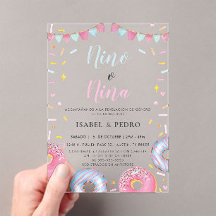 Watercolor Doughnuts & Confetti Spanish Gender Rev Acrylic Invitations