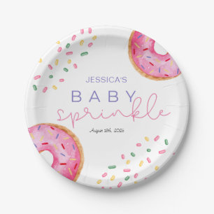 Watercolor Doughnuts girl Baby Sprinkle Shower Paper Plate