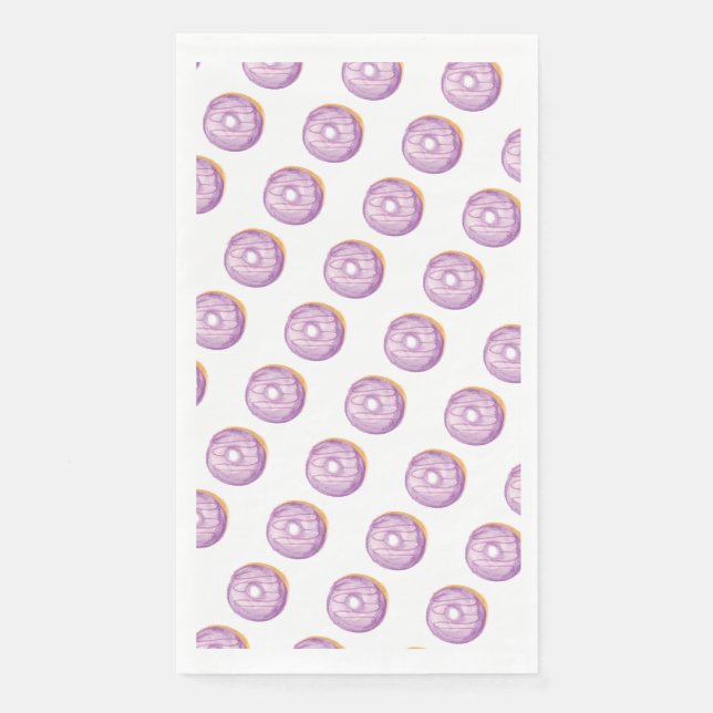 Watercolor Doughnuts Hand Painted Patterned Purple Napkin (Front)