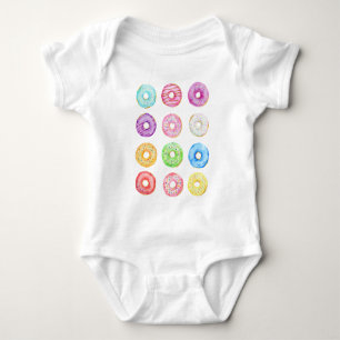 Watercolor doughnuts pattern baby bodysuit
