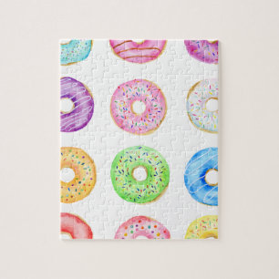 Watercolor doughnuts pattern jigsaw puzzle