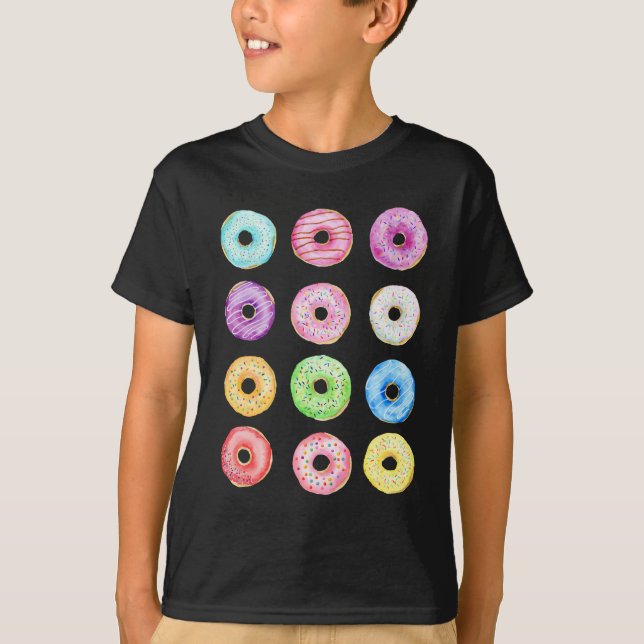 Watercolor doughnuts pattern T-Shirt (Front)