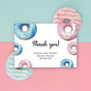 Watercolor doughnuts thank you gender reveal card