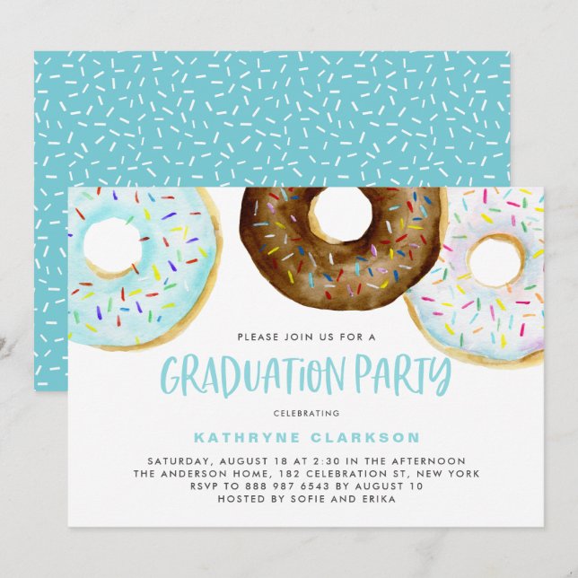 Watercolor Doughnuts with Sprinkles Graduation Par Invitation (Front/Back)