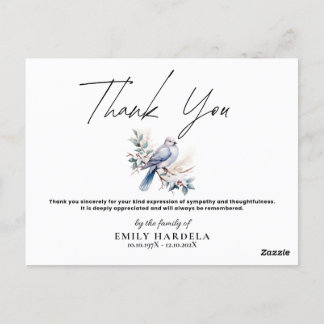 Watercolor Dove Funeral Sympathy Carte de remercie