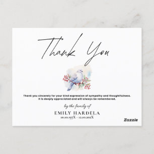 Watercolor Dove Simple Script Funeral Thanks Card