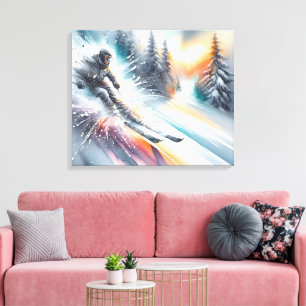 Watercolor Downhill Snow Skier  Canvas Print