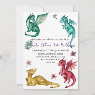 Watercolor dragon birthday invitation