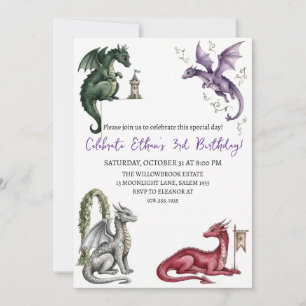 Watercolor dragon birthday invitation