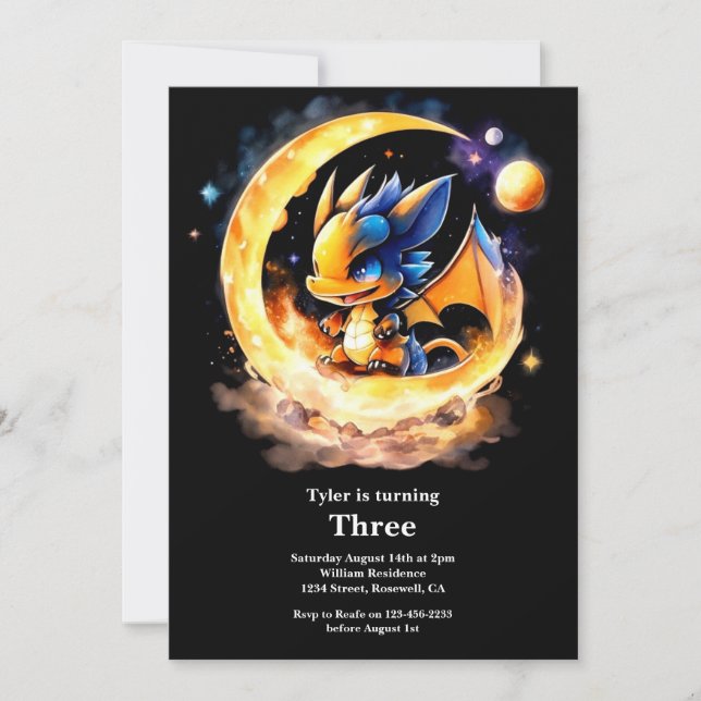 Watercolor Dragon Birthday Invitation (Front)