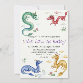Watercolor dragon birthday invitation