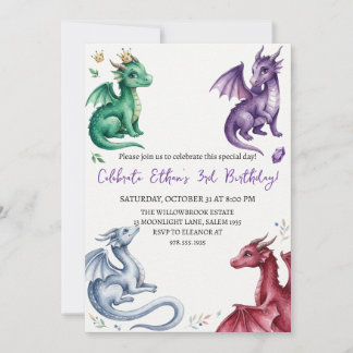 Watercolor dragon birthday invitation