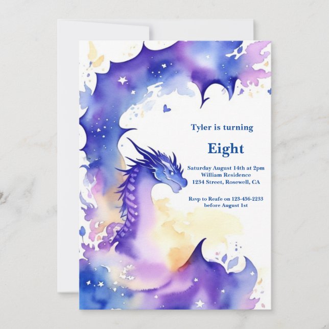 Watercolor Dragon Birthday Invitation (Front)